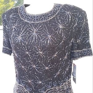ADRIANNA PAPELL EVENING TOP NWT L BLACK BEADED
